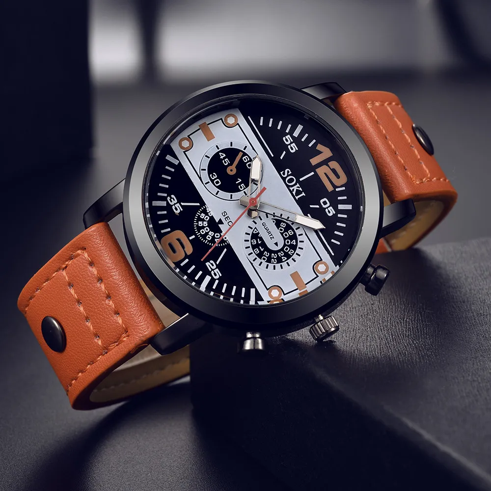 Business Man Wristwatch Male Casual Clock Couple Fashion Leather Band Watches Analog Quartz Ound Wri