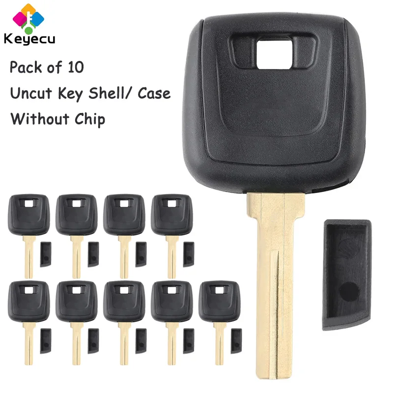 

KEYECU 10 Pieces Uncut New Transponder Ignition Chip Key Shell Case Fob for Volvo S40 V40 C70 S70 S90 V90 S80 S60 V70 XC70 XC90