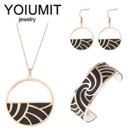 yoiumit cuff interchangeable leather rose gold jewelry set womens gothic stainless steel necklace and bracelet earrings set wom