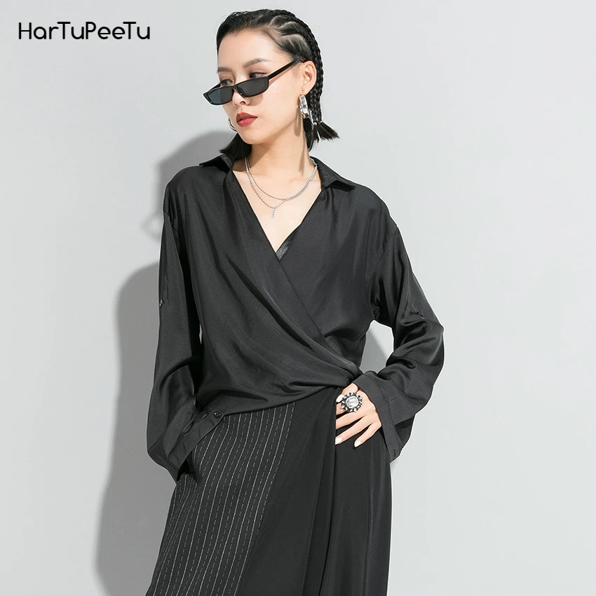 Пуловер с глубоким v образным вырезом рубашка асимметричная женская блузка