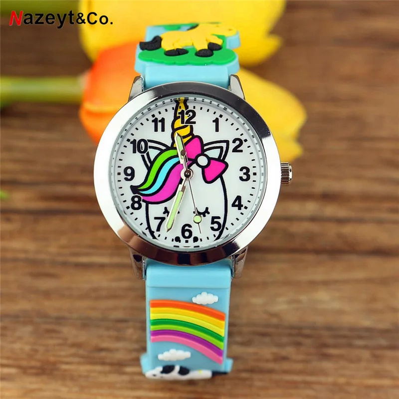 Новинка 2021 детские 3D часы Желе Мультяшные животные изображение радуги