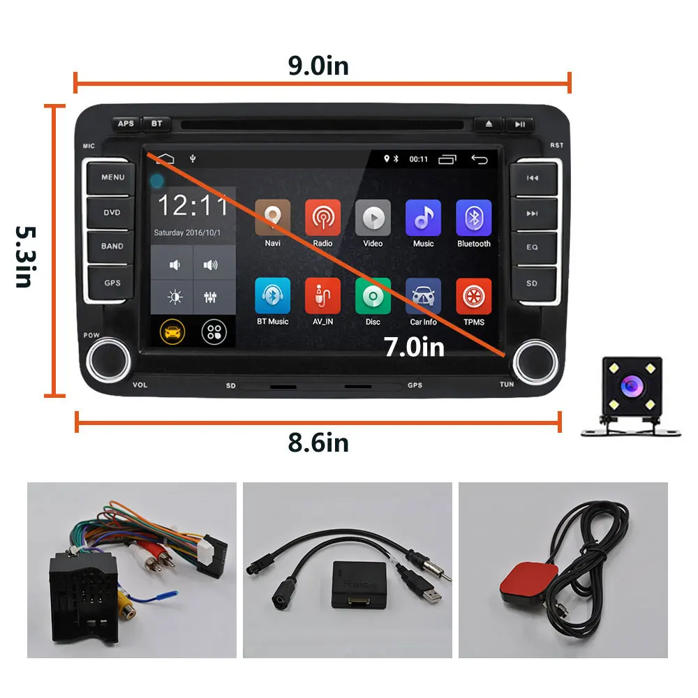 with 4 led camera Camecho 2 Din Автомобильный мультимедийный плеер Android " Автомагнитола аудио для VW/Golf/6/Golf/5/Passat/Jetta/T5/EOS/POLO/Touran/SEAT/Sharan - Цвет: with 4 led camera