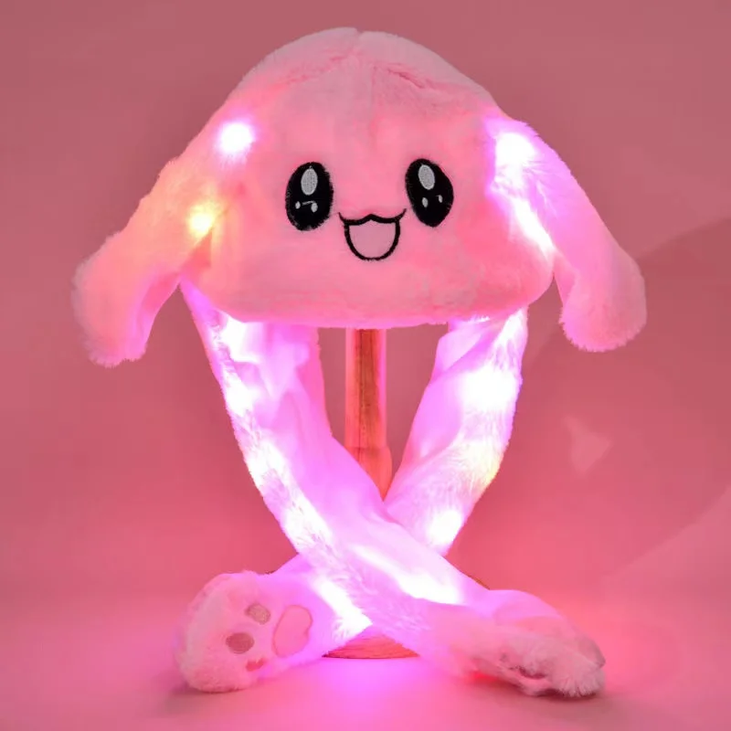 

NEW Kids Glowing Bunny Ear Moving Hat Jumping up Rabbit Plush Flash Cartoon Children Adult Gift light up Airbag Luminous Hat