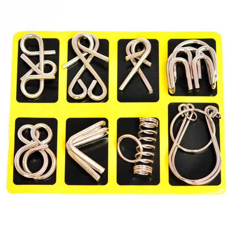 8pcs/set Metal Wire Cultivate Thinking IQ Test Brain Teaser Mind Game Fun Logic Children Educational Adult Challenges Puzzle Toy | Игрушки и