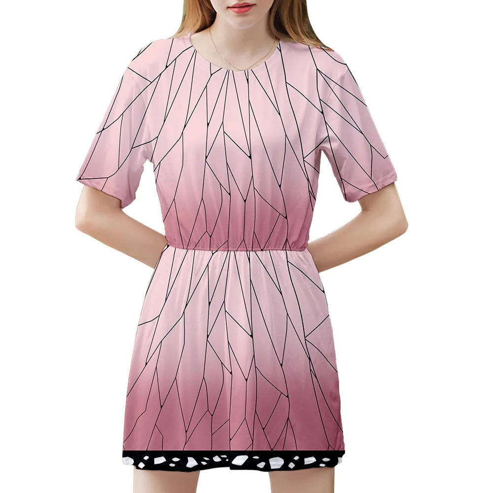 

Платье с коротким рукавом рассекающее демонов: Kimetsu Geen Yaiba Kamado Nezuko косплей футболка платье костюм цельный летний костюм