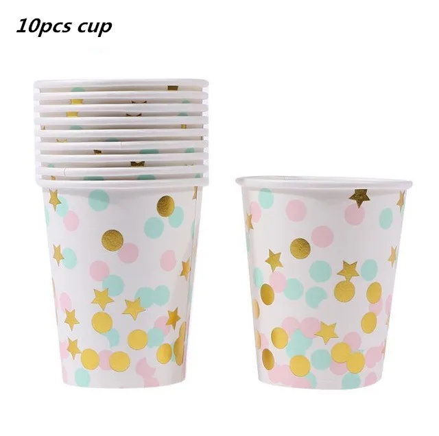 

Disposable Tableware Supplies Bronzing Polka Dot Pink Blue Paper Cup Plate Straw Napkin Girl Boy Birthday Theme Party Decoration