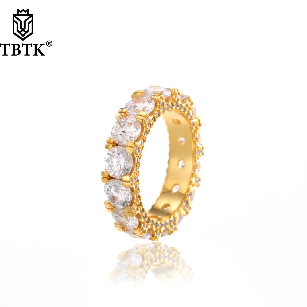 

TBTK 5MM Width Iced Out Round Zircon Crystal Circle Round Luxury Jewelry Ring Punk Style Fashion Hiphop Jewelry