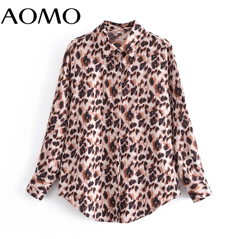 

AOMO 2021 Women Classic Leopard Shirt Blouse Long Sleeve Chic Female Office Lady Shirt 3A250A