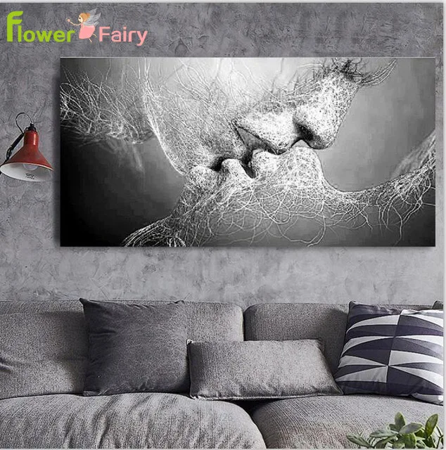 

Abstract Kiss Love Wall Art Canvas Painting Romantic Lover Nordic Poster Wall Pictures For Living Room Cuadros quadro Unframed
