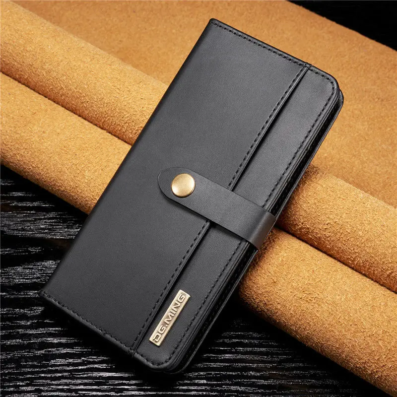 Роскошный кожаный чехол S10plus для samsung Galaxy S8, S9, S10 Plus, S10E, Note 9, 8, S7 Edge, Магнитный съемный флип-Кошелек, Чехол для карт - Цвет: Black