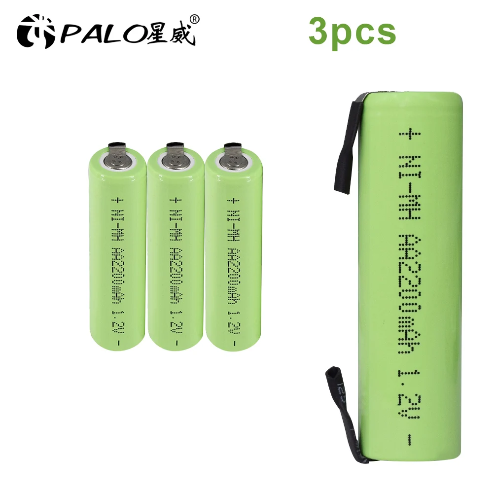 3PCS PALO 1,2 V AA Аккумуляторная батарея 2200mah nimh cell Green shell с сварочными вкладками для Электробритва Philips Бритва зубная щетка - Цвет: 3PCS