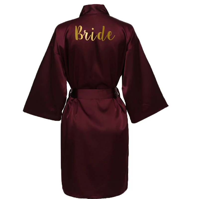 Bride Robe Bridesmaid Robes Silk Satin Robe Women Wedding Robes Bridal Robe Bathrobe Wine Red Gold Text
