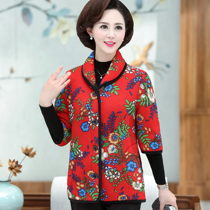 

Women Thicken Mid-Sleeve Printed Waistcoat Cotton Coat Loose Plus Size Warm Mother Vest New Autumn Winter Vest Jacket Female