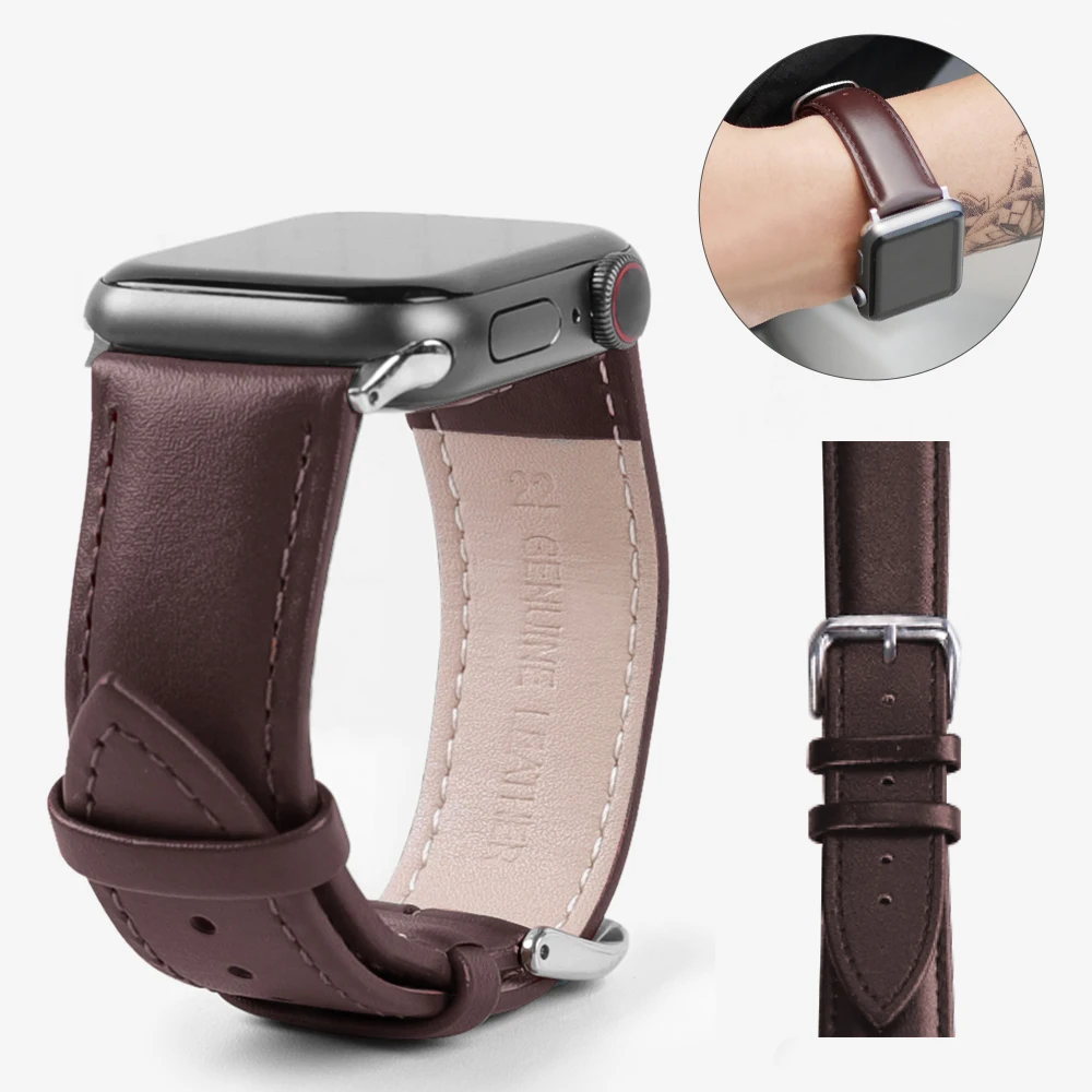 Ремешок из натуральной кожи для apple watch band браслет iwatch 44 мм 40 5/4/3/2/1 аксессуары