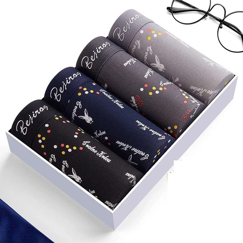 4PCS/Lot Cotton boxer Underwear Men Homme Brand Mens Underpants Male Panties Breathbale shorts U convex pouch men printing BOXER