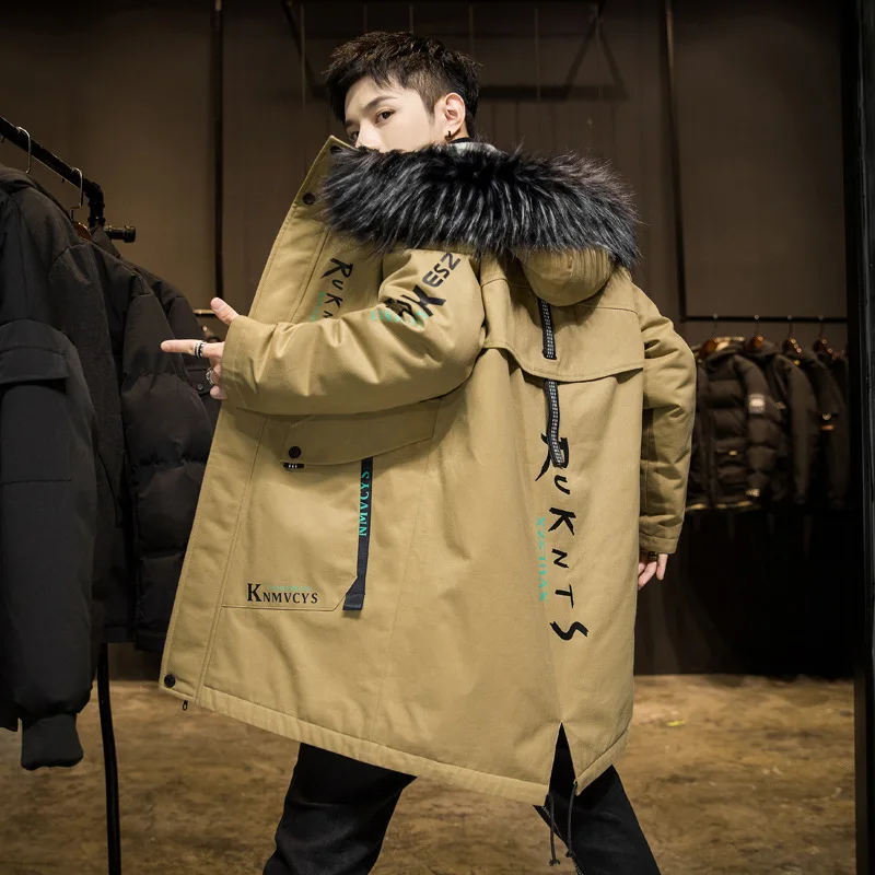 Padded Jacket Men's Autumn And Winter Hooded Pie Overcome Medium Length Padded Jacket Teenager Student Thickening Padded Jacket