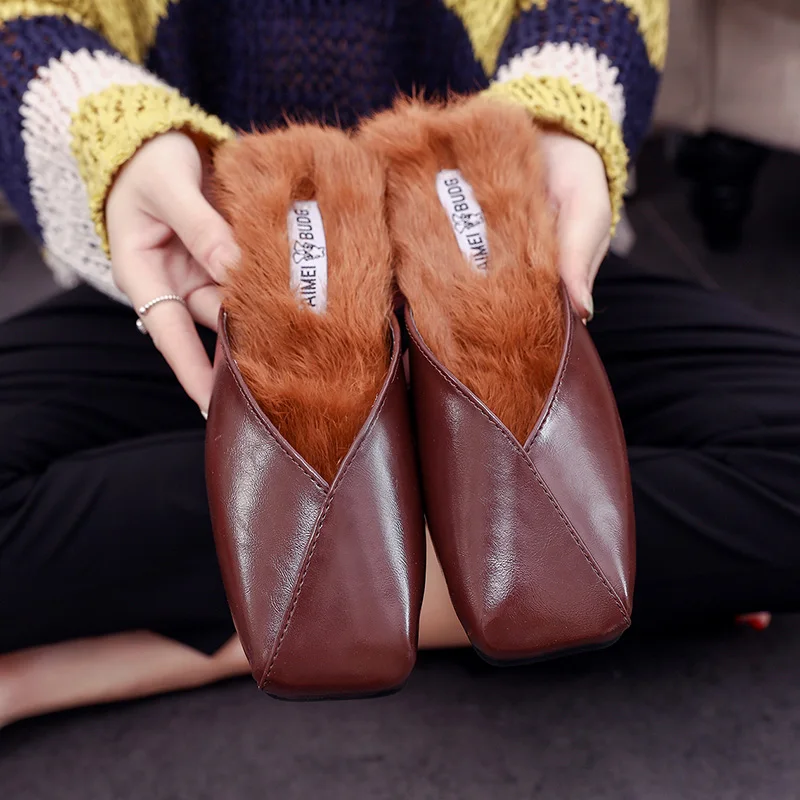 

Mules shoes designer women flipflop Footwear Flat Suede fur slippers low heels famous brand slides warm winter shoes fur sandals