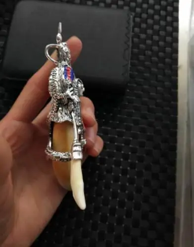 Exquisite Pure Brass Tibetan silver Guan Gong long Tiger tooth pendant Statue | Дом и сад