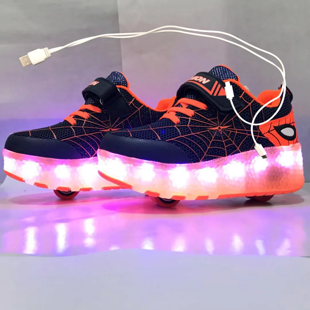 Для детей с двумя колесами светящиеся кроссовки зеленый розовый светодиодный