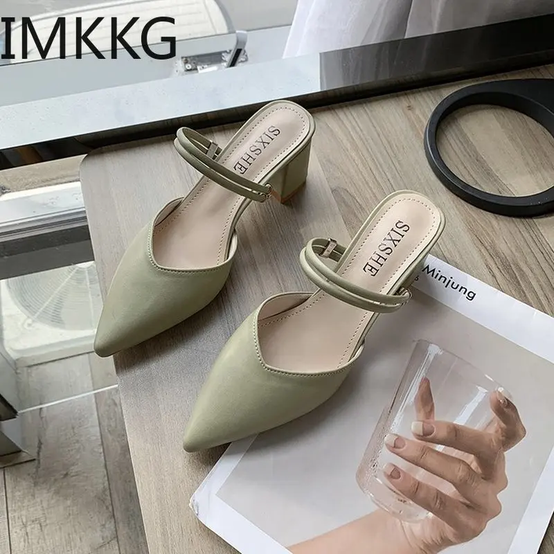 2020 New Summer Slippers Slip On Square heel Shoes High heels Women Pumps Slides Sandals womens soft slippers|Тапочки| |