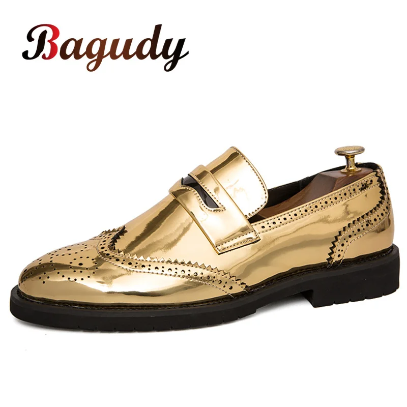 Мужские модельные туфли Деловые вечерние свадебные слипоны золотистого цвета