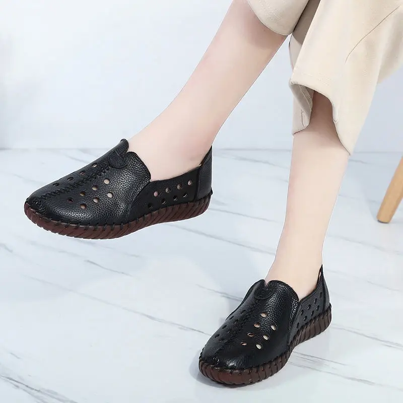 Женские винтажные Лоферы OUKAHUI летние дышащие лоферы из натуральной кожи без