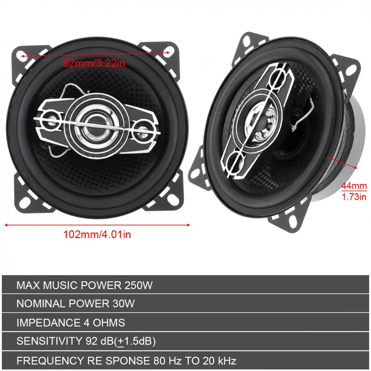 2pcs 4 Inch 10cm 250W Car Coaxial Speakers Auto Audio Music Stereo Full Range Frequency Hifi Non-destructive Installation | Автомобили и