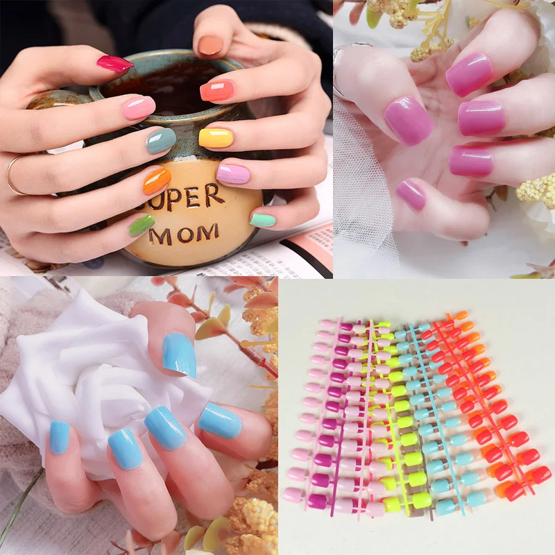 

Накладные ногти квадратные, короткие, полные, из акрила, 10 цветов, 24 шт., 10 вариантов