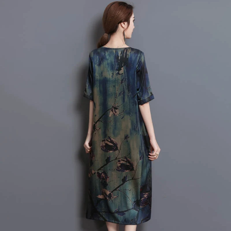 2020 летняя одежда среднего возраста высокое качество шелковое длинное платье с
