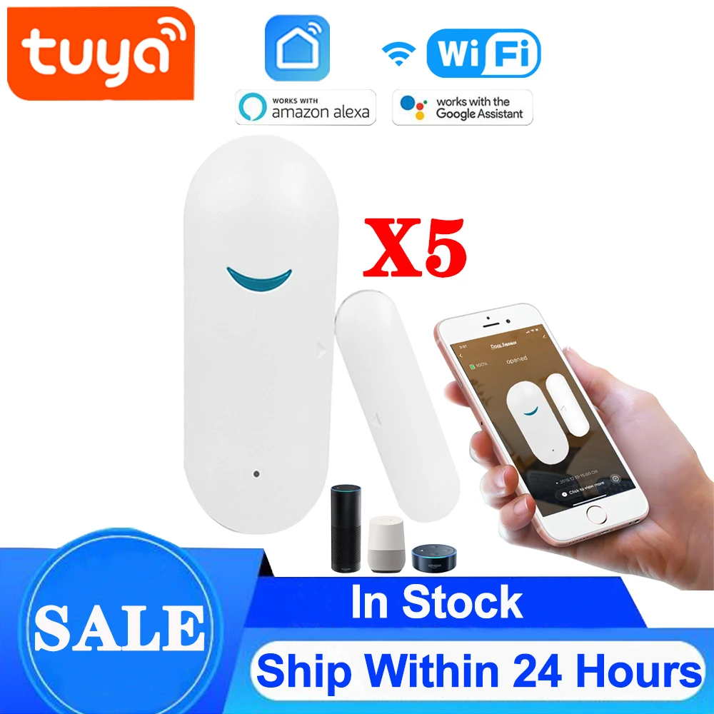 

Датчик открытия/закрытия двери Tuya Smart Home, Wi-Fi датчик для окон и дверей, с поддержкой Alexa Google, 5 шт.