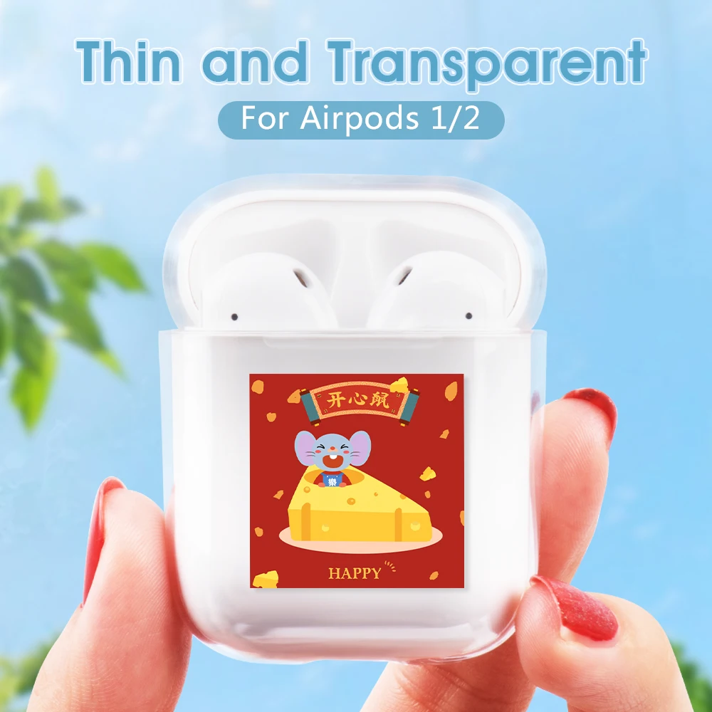 Прозрачный милый новогодний беспроводной чехол для зарядки наушников Apple AirPods 1 2