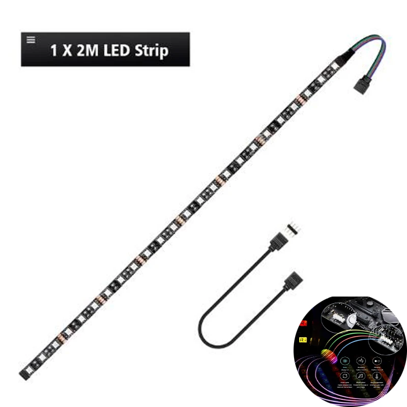 1x2m led strip Для Mid чехол с рисунком башня свет геймер DIY аура синхронизация M/B светодиодный RGB игровой гибкие 5050 Светодиодные полосы световая лента лампа с 4pin RGB заголовок - Испускаемый цвет: 1x2m led strip