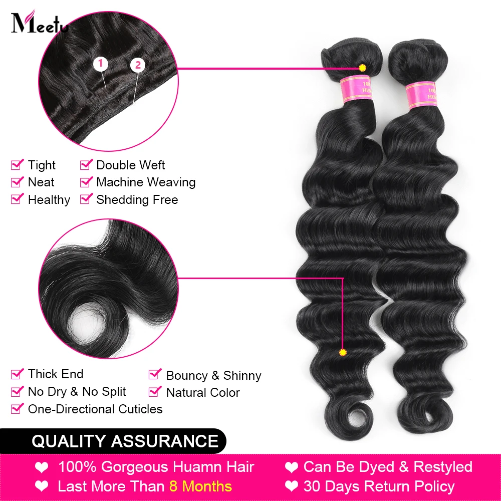 Meetu бразильский свободные глубокая волна пряди с закрытием Remy человеческие