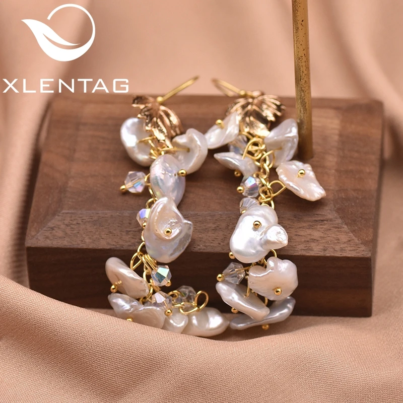 XlentAg натуральный пресноводный барочный жемчуг длинные висячие серьги с