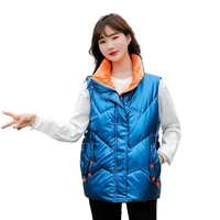 winter vest women pockets 3xl womens coat black padded vest korean style loose shiny thick warm waistcoat women