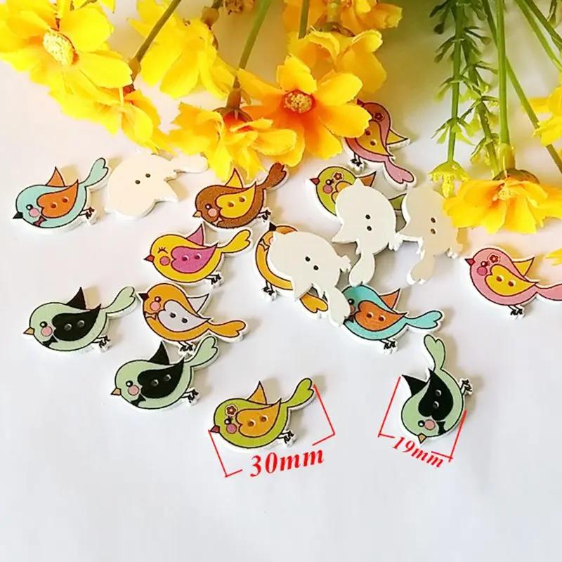 50 шт./Лот деревянные пуговицы С Рисунком Птиц|Пуговицы| |