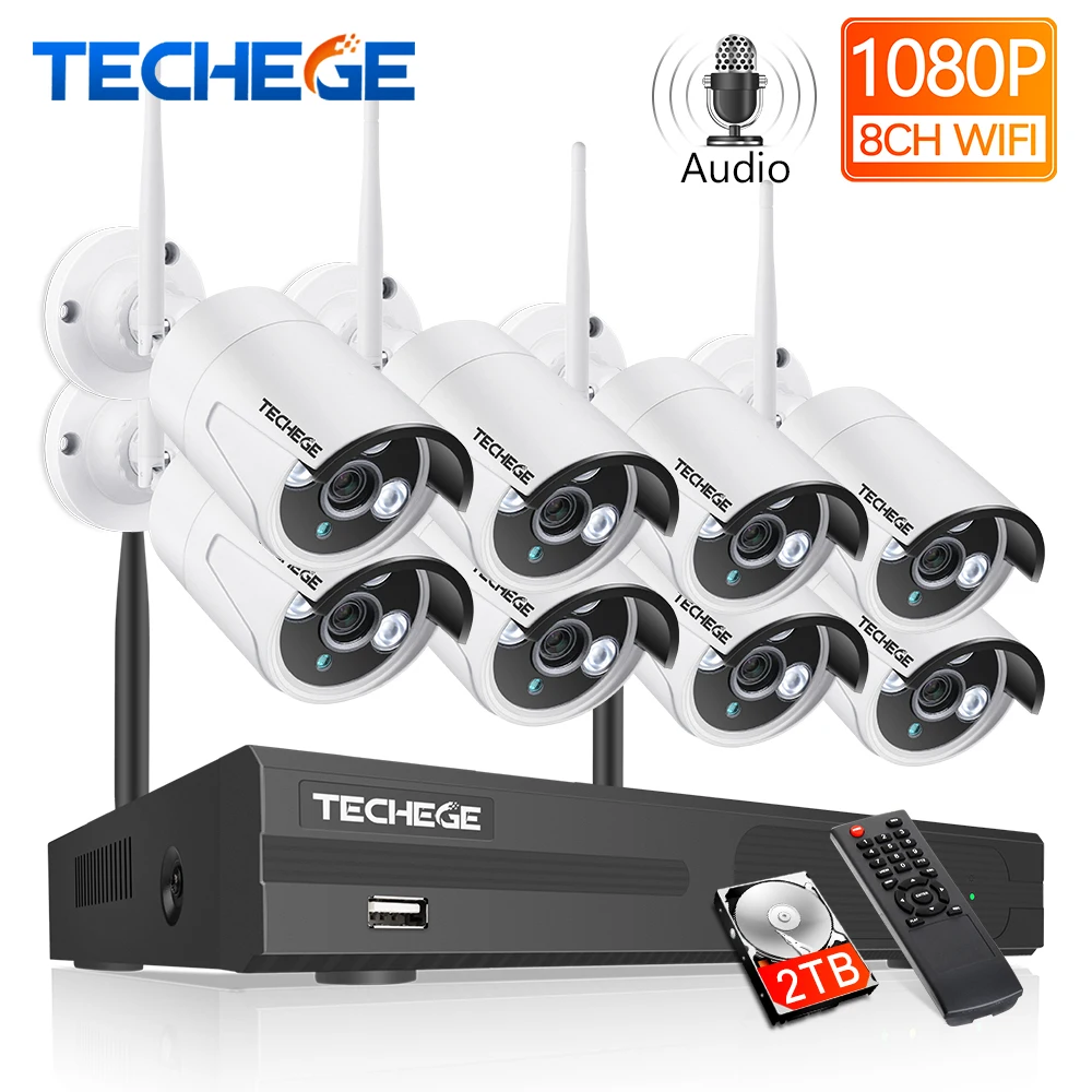 Techege 8CH 1080P NVR аудио комплект наблюдения Plug and Play 8 шт 2MP HD беспроводная