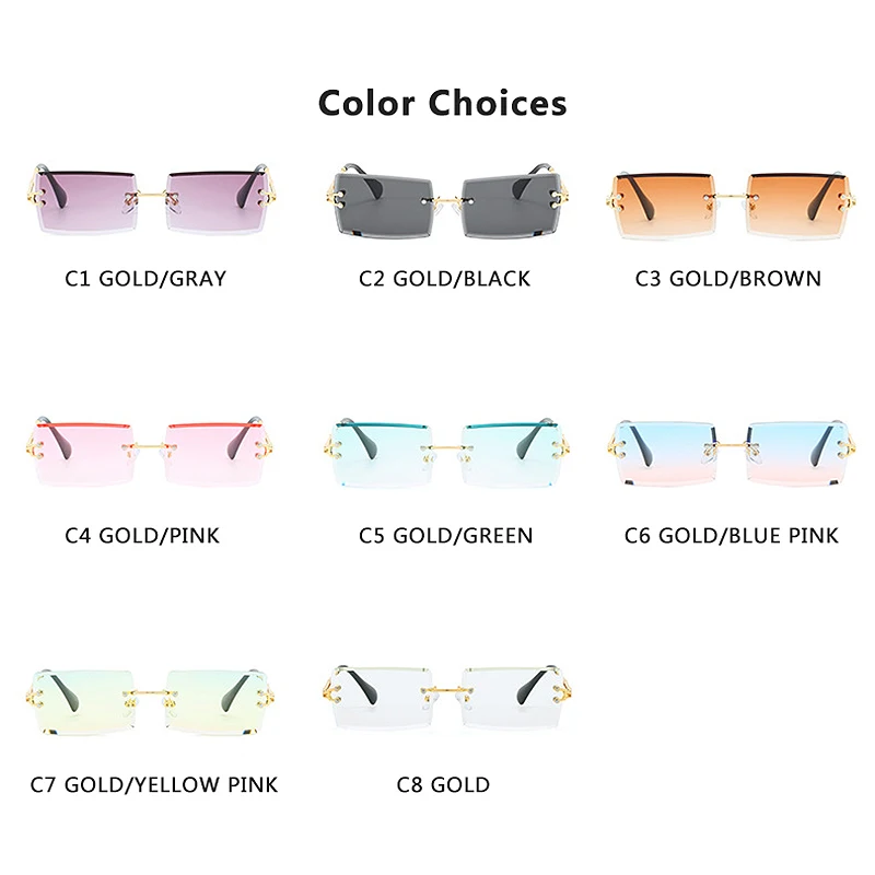 

2021 Rimless Gradient Sun Glasses Shades Cutting Lens Ladies Frameless Eyeglasses Retro Sunglasses Women Brand Designer Fashion