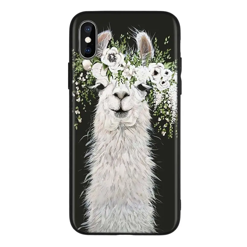 Черный чехол с милым животным ламой для Apple iPhone 11 Pro XR 7 8 6 6S Plus X XS MAX 5 5S SE Мягкий ТПУ