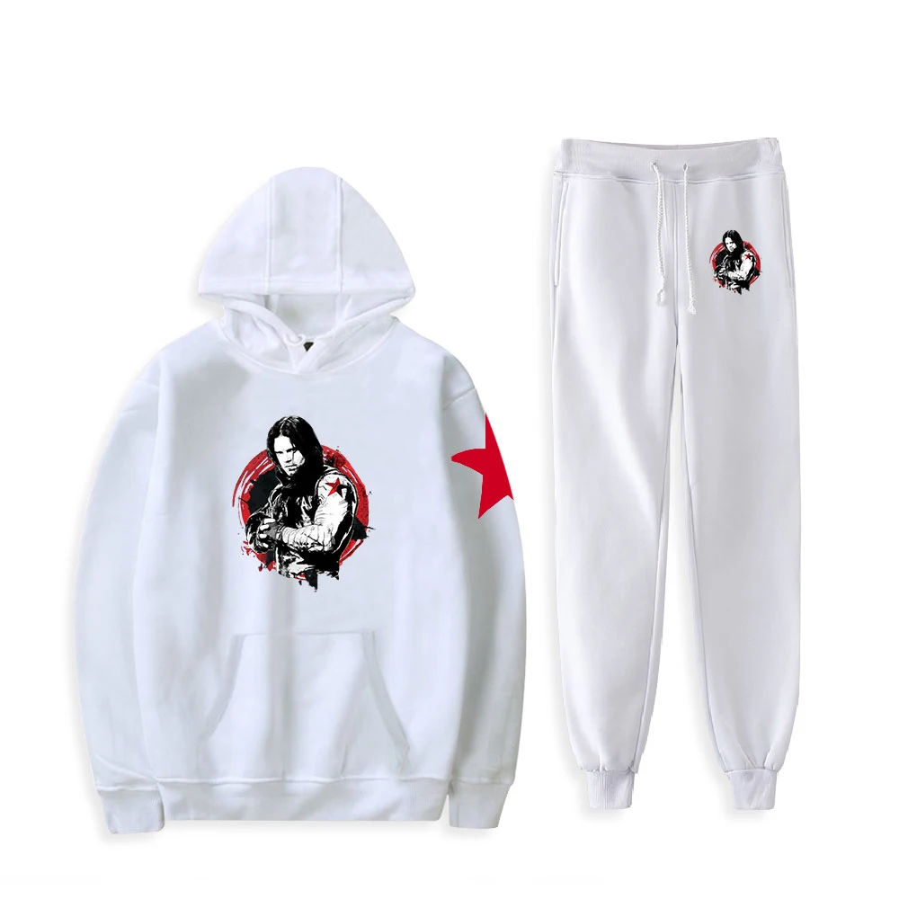 

Sebastian Stan Print Fashion Fall Suit Hoodies Sportswear Hooded Sweatshirt + Ankle Banded Pant Two Piece Set Streetwear Clothes