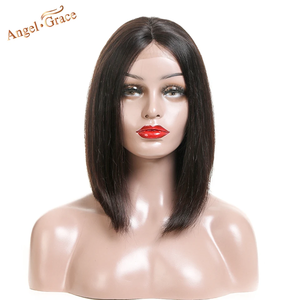 natural color Angel Grace волосы короткий Боб кружевные передние человеческие волосы парики 13X4 бразильские прямые светлые парики с предварительно выщипанными волосами Remy - Цвет: natural color