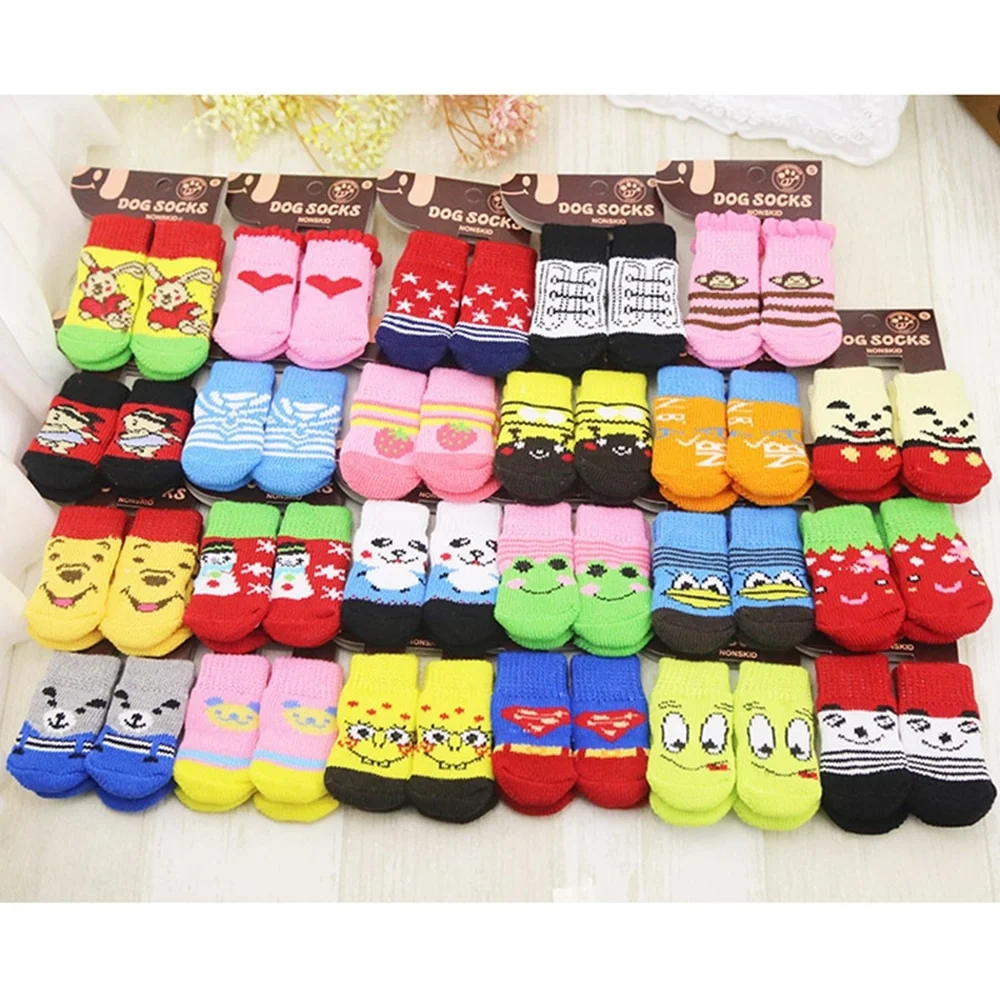 

Lovely 4Pcs Pets Dogs Socks Cute Cartoon Pet Puppy Small Dog Knits Socks Fashion 2019 Autumn Winter Anti Slip Skid Bottom Sock