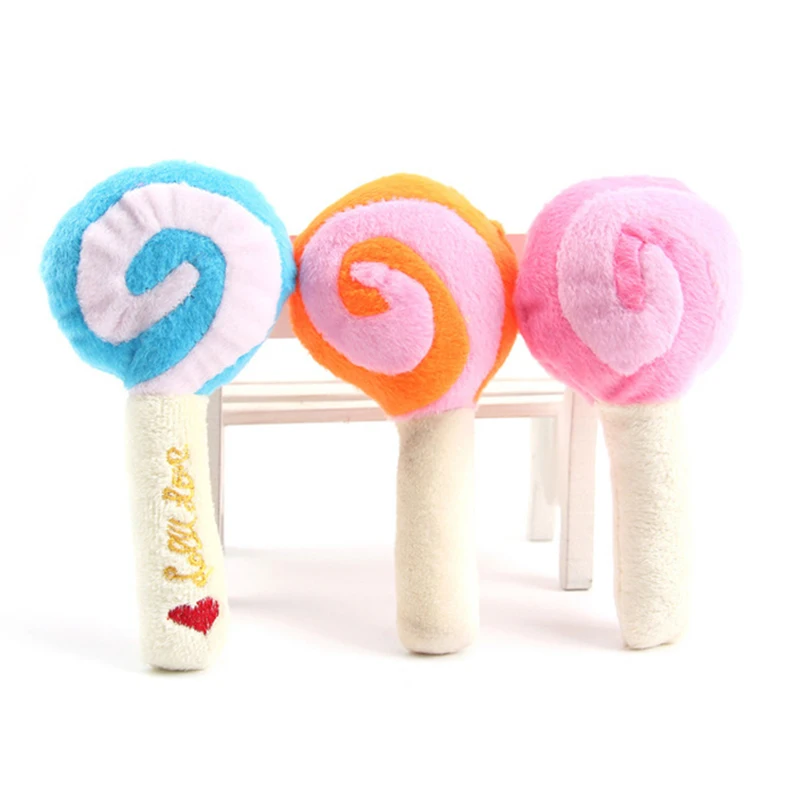 

Holapet Cute Lollipop Dog Toys Pet Puppy Chew Squeaker Squeak Plush Sound Toy For Small Pet Dogs Chihuahua Pet Products -3Colors