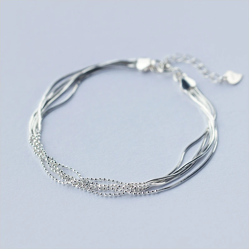

100% Real S925 Sterling Silver Color Color Multi Layer Bead Bracelet For Fashion Jewelry Women Girls Lady Gift S563