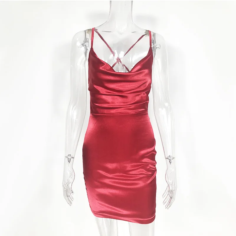 Red Satin Dress Women Bodycon Leopard Print Summer Sexy Dresses Party Night Club Wear Mini Vestidos | Женская одежда