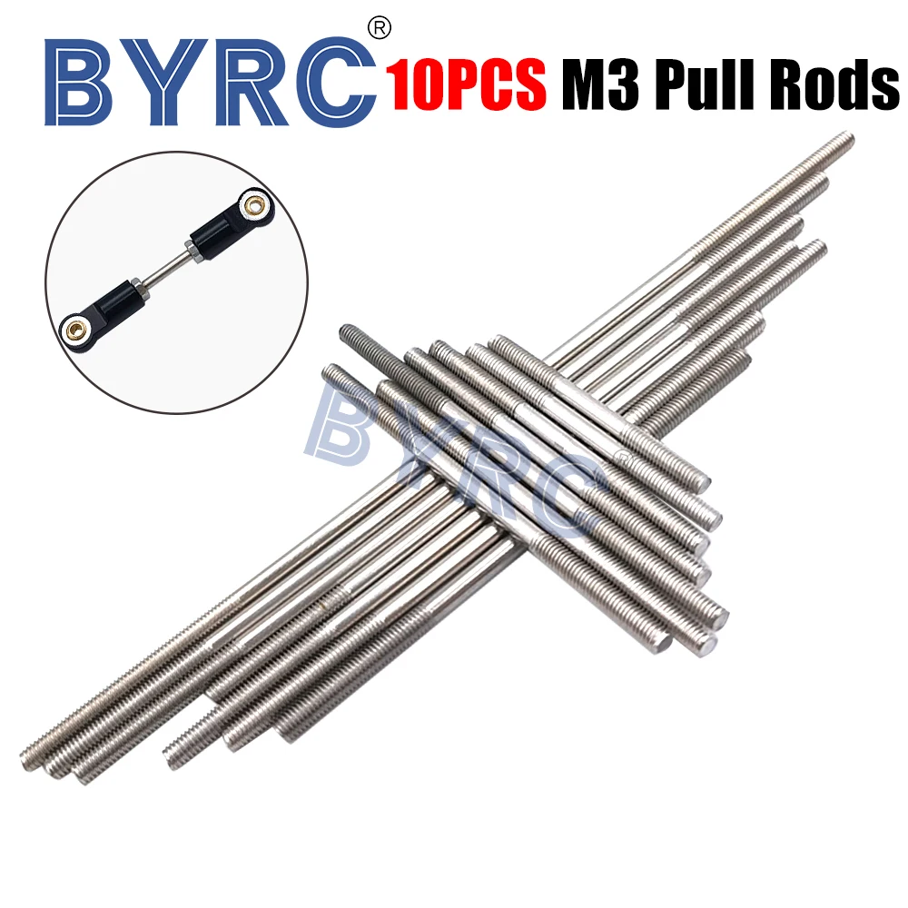 10PCS M3 Stainless Steel Threaded Tie Push Rods Servo Linkage Dia 3mm L 25mm~200mm Shaft Pull for RC Model Car Boat | Игрушки и хобби