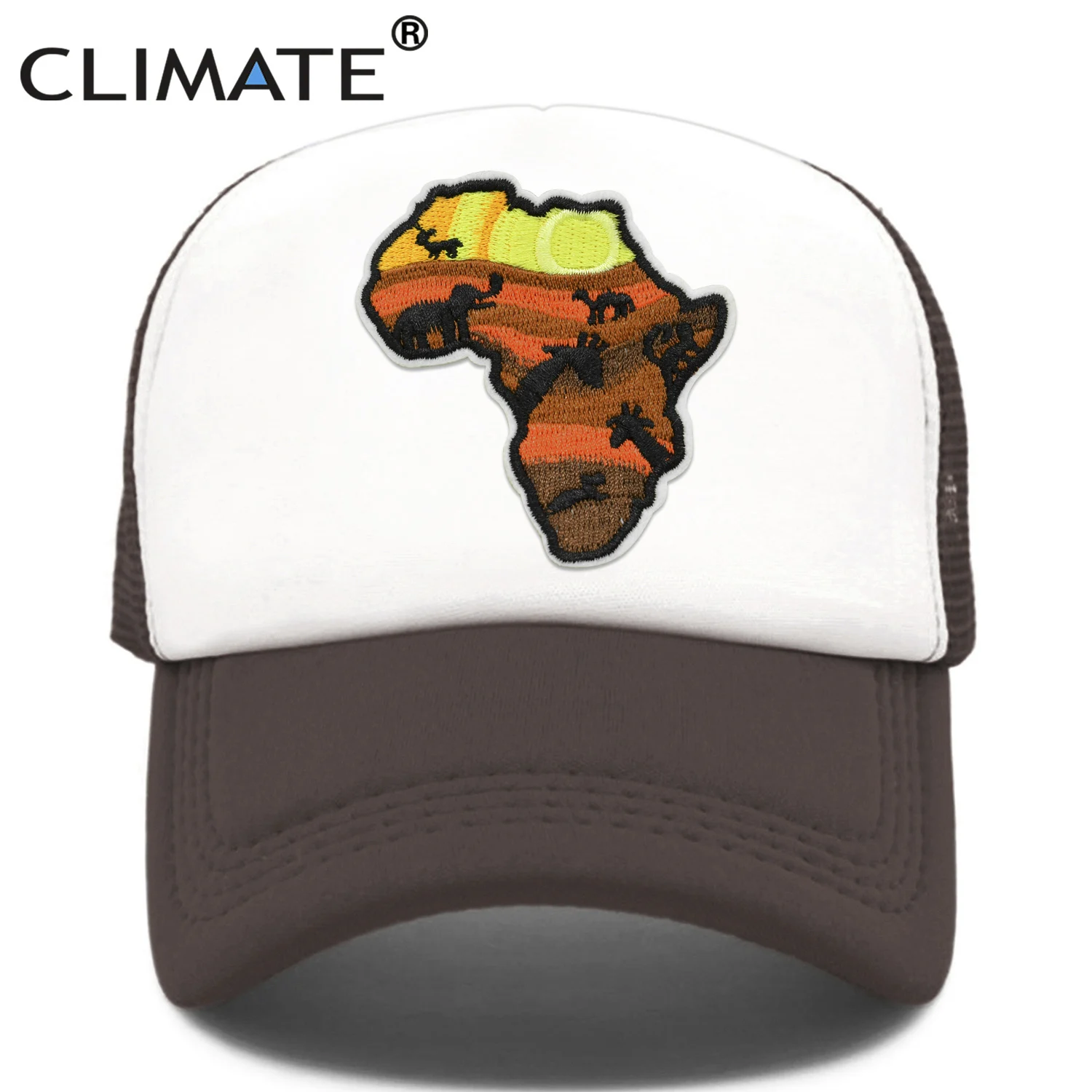 CLIMATE Africa African Trucker Cap Africatrek Africa Map Savanna Trip Tours Cap Hat Wildlife Animal Trucker Caps Mesh Cap Hat