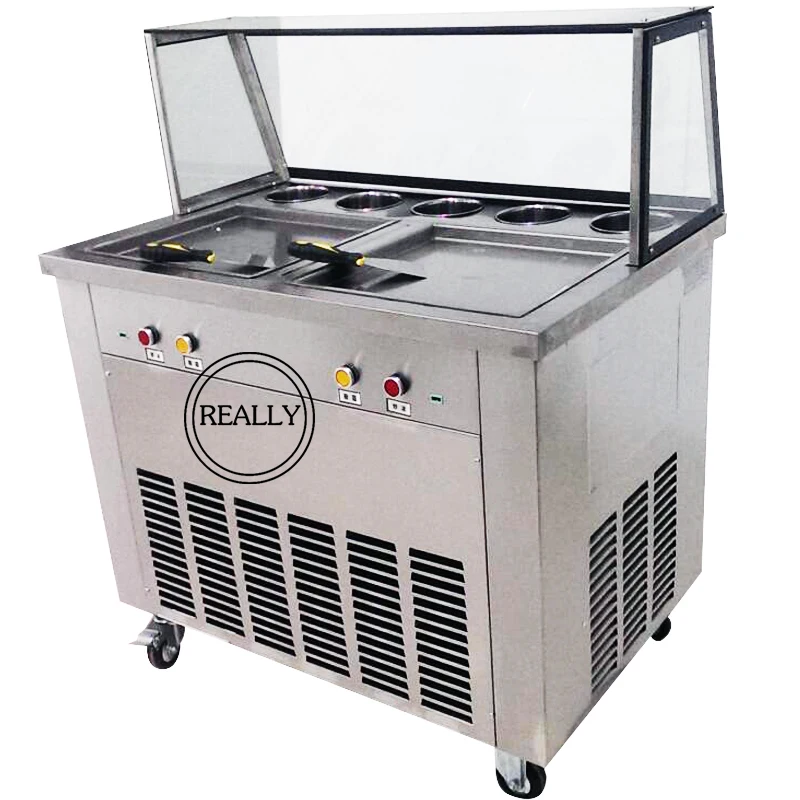 

Double cool pan 304SS fried ice cream machine in snack machine cart trailer with 4pcs shovels
