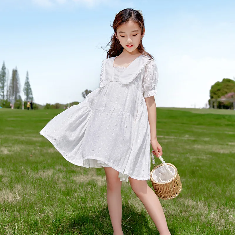 

5 To 18 Years Embroidery Girl Clothes Dress Casual 2021 Summer 100% Cotton Kids Baby Girl Dresses Holiday Clothing Children