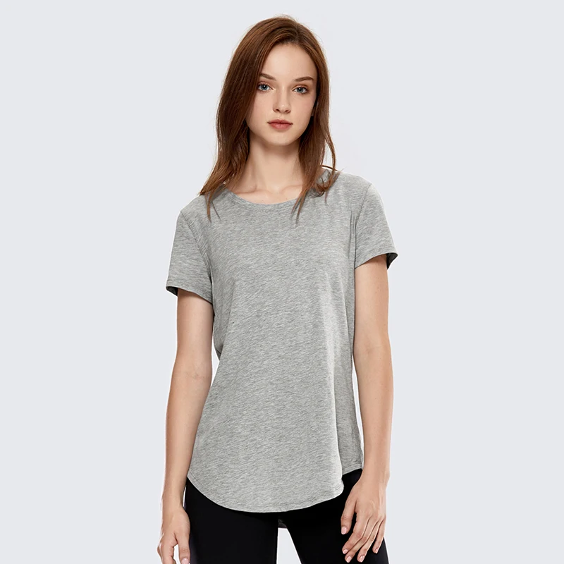 Heathered Grey11 La Isla Женская Пима Хлопок тренировки для фитнеса, с круглым вырезом Повседневная футболка с коротким рукавом - Цвет: Heathered Grey11